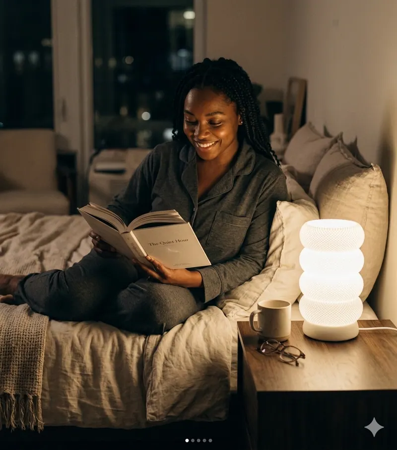eastudio sculptural lamp on the bedside — handmade in Nairobi, Kenya
